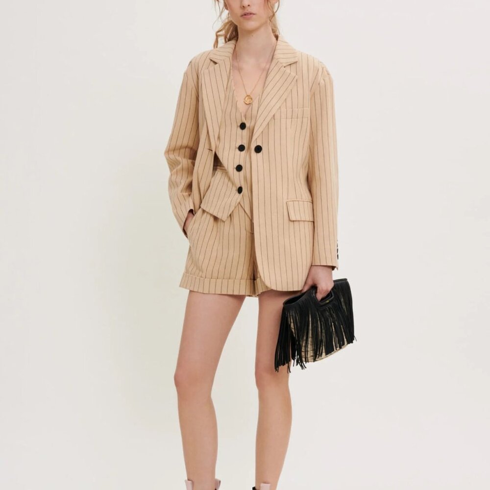 Maje - Varcel Pinstriped Belted Blazer NWT